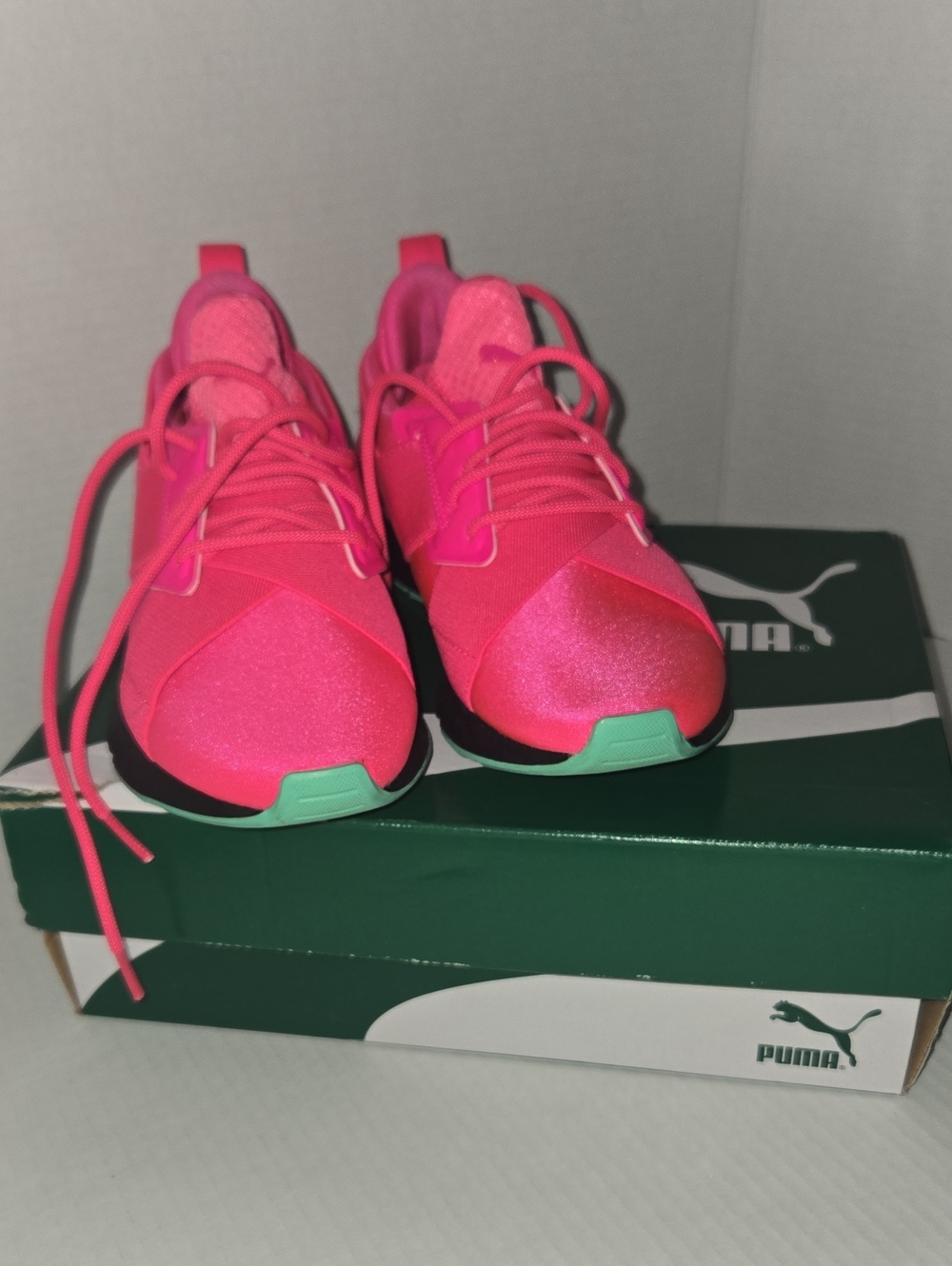 Puma Neon Pink Sneakers with Mint Toe Accents